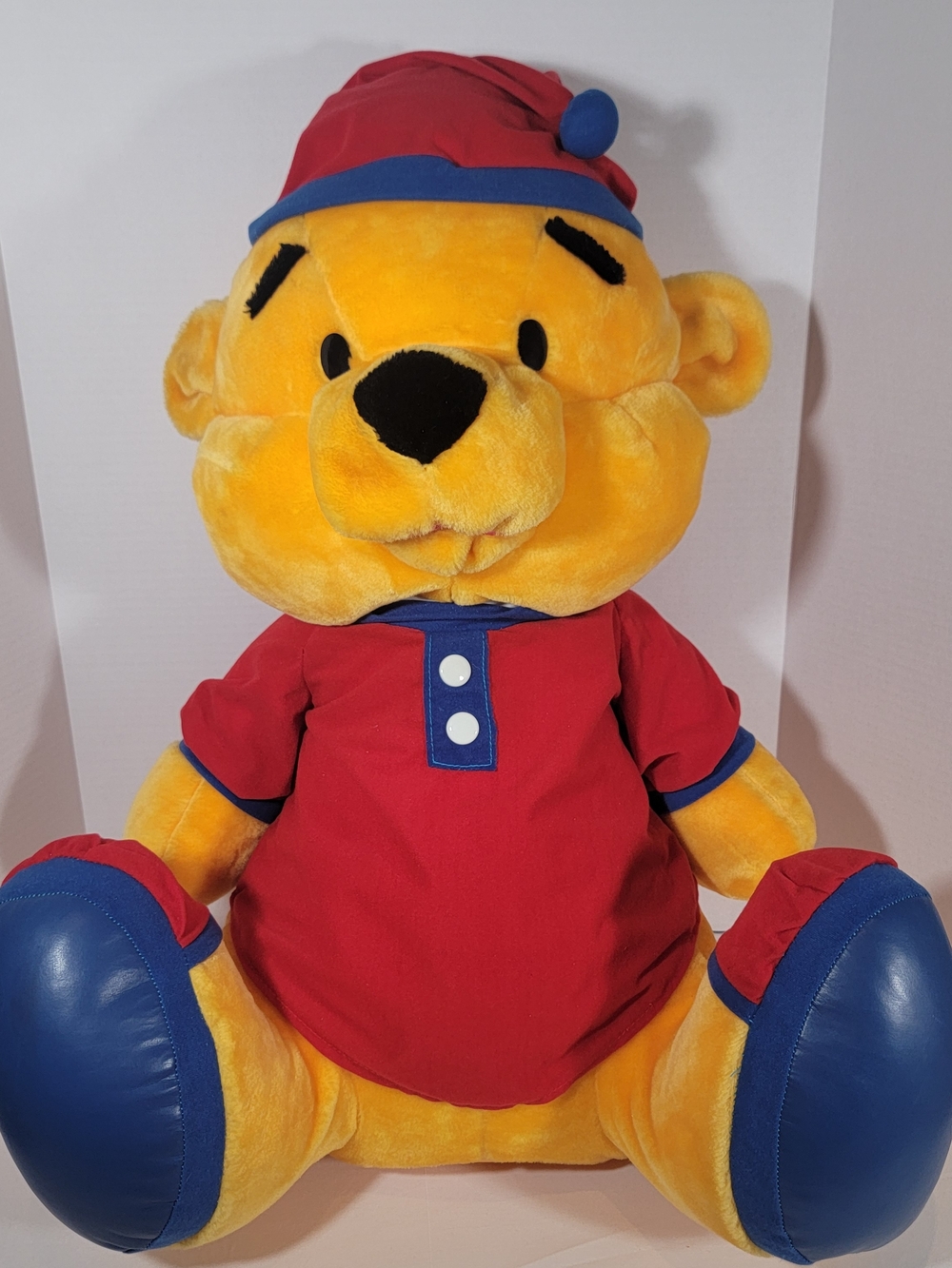 Disney Yellow Bear Plush in Red and Blue Outfit